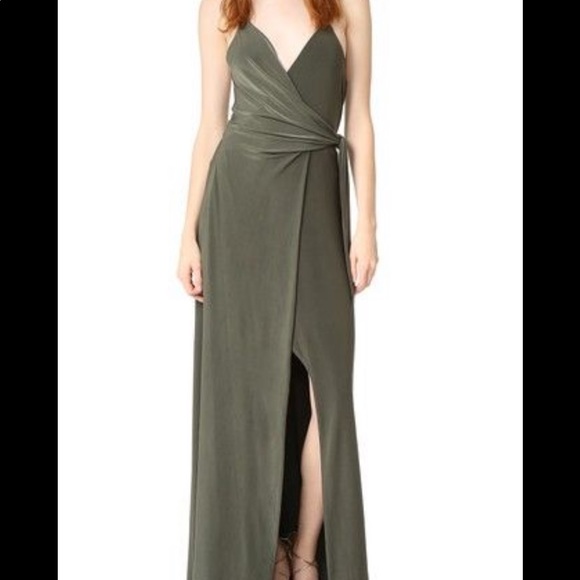 Floor Length Olive Green Wrap Dress - Picture 1 of 3